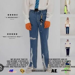 ADER ERROR Distressed Straight Denim Jeans, Size A1 Streetwear Gorpcore Grunge